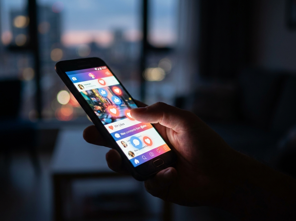 Smartphone showing social media engagement and notifications