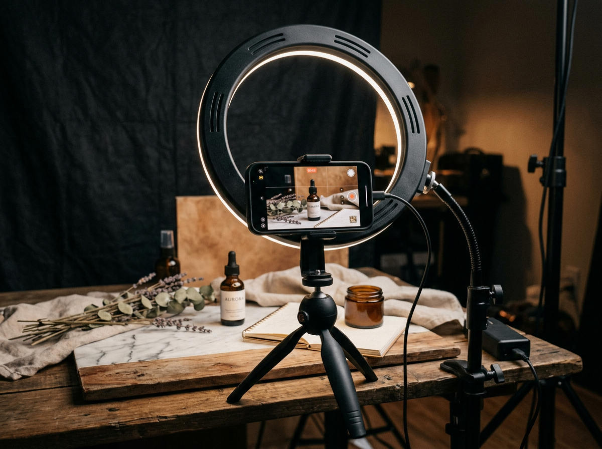 Behind the scenes content creation setup with ring light